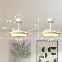 HOMCOM Deckenventilator mit Licht und Fernbedienung, 95 cm moderner LED-Deckenventilator mit einziehbaren Flügeln, Natur(m-3)