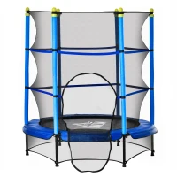 HOMCOM Trampoline Enfant Ø 1,40 × 1,60H m Filet de sécurité Porte zipée Couvre-Ressorts 6 poteaux rembourrés Inclus Bleu(m-11)