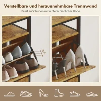 HOMCOM Schuhschrank mit 4 klappbaren Schubladen, schmales Design, offenes Regal, für 12-20 Paar Schuhe, Stahl, Braun(m-6)