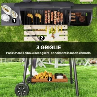 Outsunny Barbecue a Carbone con Coperchio e Affumicatore, BBQ da Giardino con Ripiani e Ruote 124x53x104 cm, Nero(m-11)