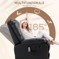 HOMCOM Poltrona Relax con 8 Punti Massaggio e Reclinazione a 165° in Finta Pelle, Nero(m-5)