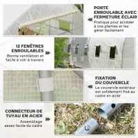 Outsunny Serre de jardin tunnel grande taille avec bâche PE cadre en acier porte enroulable et 12 fenêtres 8 x 3 x 2 m blanc(m-5)