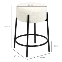 HOMCOM Lot de 2 tabourets de bar avec repose-pieds acier et revêtement effet laine bouclée hauteur 62 cm blanc et noir(m-3)