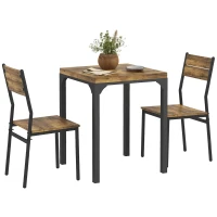 HOMCOM Ensemble table à manger avec 2 chaises encastrables, pour cuisine salon maison, rustique(m-11)