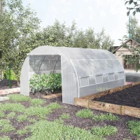 Outsunny Serre de jardin serre tunnel 12 m² avec porte, parois latérales enroulables 8 fenêtres acier PE  4 x 3 x 2 m blanc(m-2)