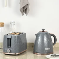 HOMCOM 1.7L 3000W Fast Boil Kettle & 2 Slice Toaster Set, Kettle and Toaster Set with Auto Shut Off, Browning Controls, Grey(m-10)