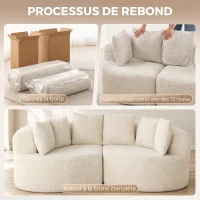 HOMCOM Canapé 3 Places Incurvé en Chenille 188 cm, Canapé Salon avec Assise Profonde, 6 Coussins, Rembourrage Épais, Crème(m-7)
