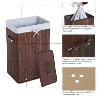 HOMCOM Panier à Linge en Bambou Brun Foncé(m-6)