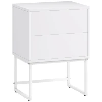 HOMCOM Comodino Moderno a 2 Cassetti con Apertura a Pressione, MDF e Acciaio, 40x30x50 cm, Bianco(m-1)