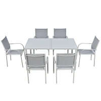 Outsunny Set da Giardino con Tavolo in Vetro Temperato e 6 Sedie con Tessuto a rete, Grigio(m-11)