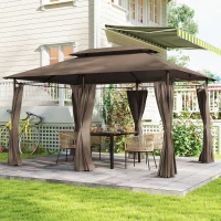 Outsunny Tonnelle de jardin extérieur pavillon 6 colonnes double toit 12 oeillets de drainage en métal 3x4m kaki(m-2)