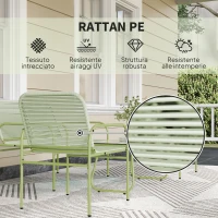 Outsunny Salotto da Esterno in Rattan PE con Divanetto, 2 Poltroncine e Tavolino con Piano in Vetro, Verde(m-5)