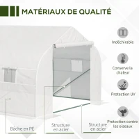 Outsunny Serre Tunnel de Jardin 18 m² dim. 5,95L x 3l x 2H m Porte + 8 fenêtres enroulables Acier galvanisé bâche PE Haute densité Blanc(m-4)