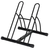 HOMCOM Rastrelliera da Terra per 2 Biciclette con Pneumatici fino 6.5 cm, Telaio Orientabile in Acciaio Nero, 60x54x57cm(m-11)