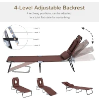 Outsunny Folding Sun Lounger with Face Hole, 4-Position Adjustable Backrest Garden Recliner Chair Sunbed, Outdoor Lounge Chair with 600 D Oxford Cloth Seat, Pillow for Beach, Brown(m-4)