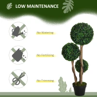 HOMCOM Decorative Artificial Plants Set of 2, Boxwood Ball Topiary Trees in Pot Fake Plants for Home Indoor Outdoor Decor, 90 cm, Dark Green(m-6)