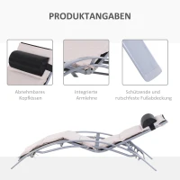 Outsunny Sonnenliege mit Auflage und Nackenkissen, Gartenliege, verstellbare Rückenlehne, Creme + Silber(m-4)