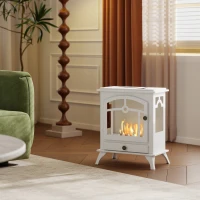 HOMCOM Estufa de Bioetanol de Pie con Tanque de 0,9 L Apagallamas de Acero Inoxidable Tiempo de Combustión 3H 45x28x54cm Blanco(m-9)