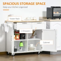 HOMCOM Modern Rolling Kitchen Island Storage Cart Utility Trolley with Rubberwood Top Two Drawers-White(m-4)