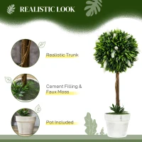 HOMCOM Set of 2 Decorative Artificial Plants Ball Trees with Flower for Home Indoor Outdoor Decor, 60cm ,White(m-4)