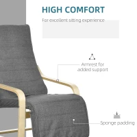 HOMCOM Wooden Armchair, Upholstered Linen Lounge Chair with Adjustable Footrest & Removable Cushion, Poang Chair for Living Room, Dark Grey(m-5)