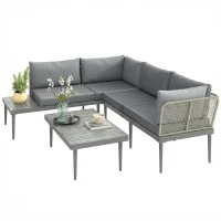 Outsunny Thee-Piece 'L' Rattan Sofa Set - Grey(m-15)