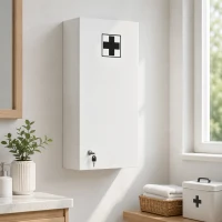 kleankin Armário de Medicamentos de Parede 5 Níveis com Prateleiras de Vidro Ajustáveis Fechadura Chaves 30x20x70 cm Branco(m-9)
