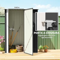 Outsunny Capanno Porta Attrezzi in Metallo con Tetto Inclinato e Porta Bloccabile, 142x86x189 cm, Grigio Scuro(m-4)