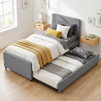 HOMCOM 3ft Single Bed Frame with Trundle, Upholstered Pull Out Trundle Bed with Headboard and Footboard, Dark Grey(m-7)