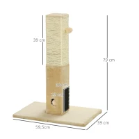 PawHut Poste Rascador para Gatos 79 cm Arañador para Gatos con Bola Colgante Poste de Yute 59,5x39x79 cm Beige y Crema(m-3)