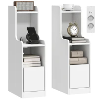 HOMCOM 2er-Set Nachttische mit Ladestation, moderne Nachttische mit Schublade, offene Fächer, Weiß(m-8)