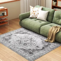 HOMCOM Vintage Area Rug, Non-Slip Washable Rug, Flannel Floor Carpet for Living Room, Bedroom, Dining Room, Home Office, 170 x 120 cm, Grey(m-10)