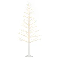 HOMCOM Kunsttanne mit LED-Beleuchtung, 180 cm hoher Weihnachtsbaum, realistische Rinde, Weiß(m-12)