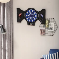 SPORTNOW Dartscheibe, elektronisch, 31 Spiele und 285 Programme, für 8 Spieler, 2 Türen, 6 Pfeile, Sound, schwarz, 83 x 45 x 4 cm(m-10)
