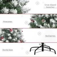 HOMCOM 6FT Artificial Christmas Tree Xmas Pencil Tree with Red Berries and Pinecones Holiday Home Indoor Decoration with Foldable Feet, Green(m-7)
