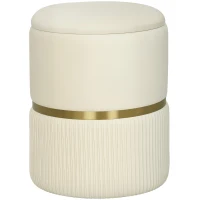 HOMCOM Round Storage Stool, Velvet-feel Fabric Upholstered Vanity Stool with Removable Top, Padded Seat and Hidden Space, Beige(m-1)
