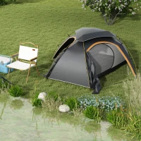Outsunny Aluminium Frame Camping Tent Dome Tent with Removable Rainfly, 2000mm Waterproof, for 1-2 Man, Grey(m-10)