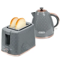 HOMCOM 1.7L 3000W Fast Boil Kettle & 2 Slice Toaster Set, Kettle and Toaster Set with Auto Shut Off, Browning Controls, Grey(m-11)
