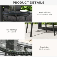 Outsunny Rattan Side Table, Round Outdoor Coffee Table, with Round PE Rattan and Tempered Glass Tabletop for Patio, Garden, Balcony, Black(m-6)