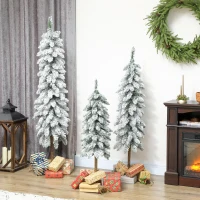 HOMCOM Set of 3 Pencil Flocked Christmas Tree, 3ft 4ft 5ft(m-10)