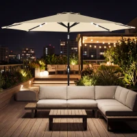 Outsunny 2.6 m Garden Parasol Umbrella with LED Solar Light, Parasol Cover, Outdoor Market Patio Umbrella, Beige(m-10)