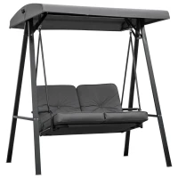 Outsunny 2 Seater Garden Swing Chair with Adjustable Tilting Canopy, Outdoor Hammock Bench with Steel Frame for Patio, 144 x 117 x 173 cm, Grey(m-1)