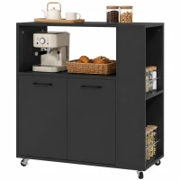 HOMCOM Desserte de cuisine à roulettes, Îlot central cuisine avec plan de travail et étagère réglable, 75x40x80,5cm, noir(m-12)