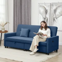 HOMCOM Three-Person Velvet-Feel Sofa Bed - Blue(m-2)