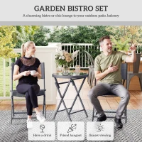 Outsunny 3 Pieces Outdoor Bistro Set, Glass Top Outdoor Table and 2 Folding Chairs with Protecting Feet, Black(m-4)