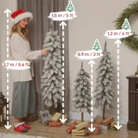 HOMCOM Set of 3 Pencil Flocked Christmas Tree, 3ft 4ft 5ft(m-3)