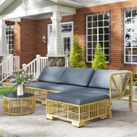Outsunny Set Salotto in Rattan da Giardino con Divano Modulabile, Cuscini e Tavolino da Caffè, Grigio(m-9)