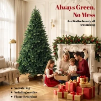 HOMCOM Artificial Christmas Tree, Hinged Xmas Tree with 3834 PE & PVC Branch Tips, 7ft, Green(m-4)