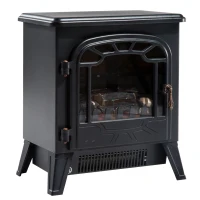 HOMCOM Cheminée électrique radiateur Imitation Flamme avec luminosité et réglable 925 W / 1850 W Porte métal Verre trempé Noir(m-12)