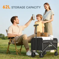 Outsunny 62L Festival Trolley on Wheels, Portable Small Folding Trolley Cart, 60kg Heavy Duty Collapsible Foldable Wagon with Adjustable Handle and Carrying Bag for Beach, Camping, Garden, Black(m-4)